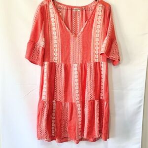 Dylan White and Orange Tiered Midi Sundress